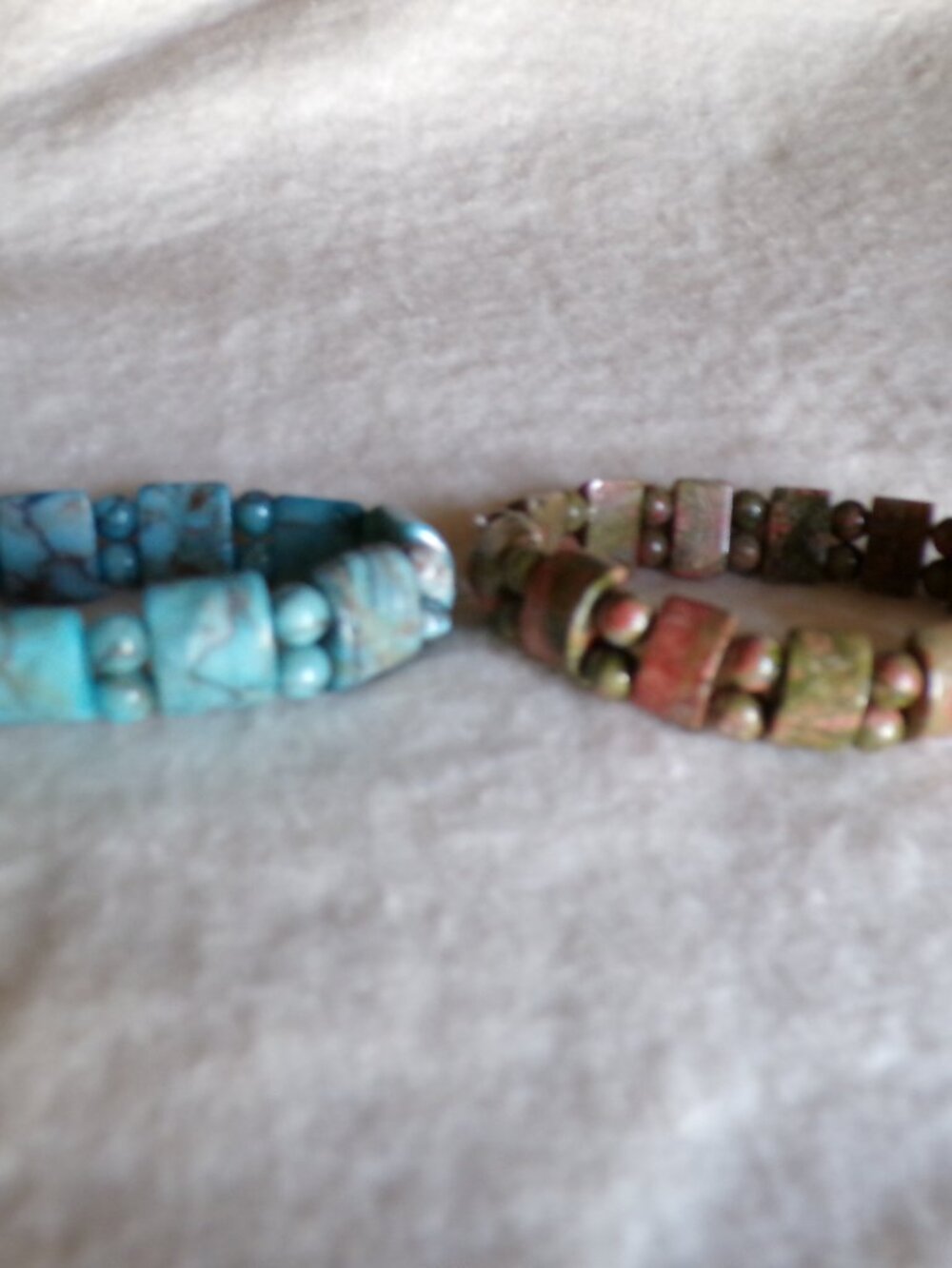 Set of 2 Blue Amazon Jasper and Green Jasper Beaded Stretch Bracelet